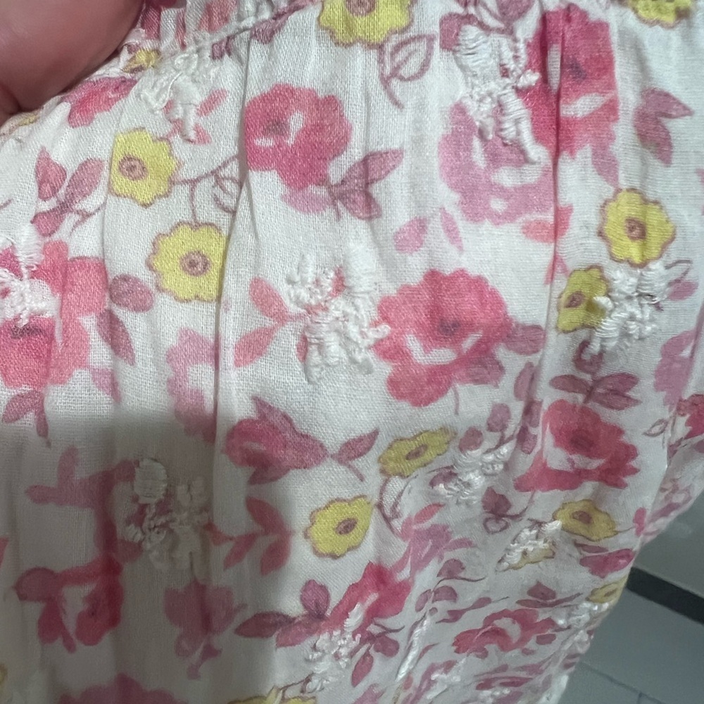 LoveShackFancy Belen Floral Eyelet Mini Dress | Size 8 Pink Yellow Floral - Picture 9 of 9
